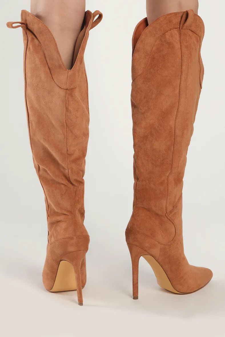 Sayyna Tan Suede Pointed-Toe Knee-High Boots | Lulus (US)