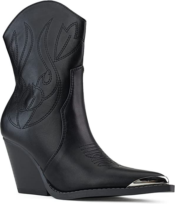 Amazon.com | RF ROOM OF FASHION Stacked Heel Western Ankle Boots BLACK Size.5.5 | Ankle & Bootie | Amazon (US)