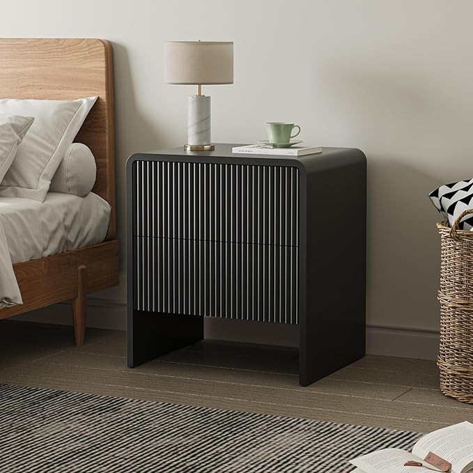 Set of 2 Curved Nightstand with 2 Drawers, Wooden Bedside Table with Push to Open Storage, Modern... | Amazon (US)