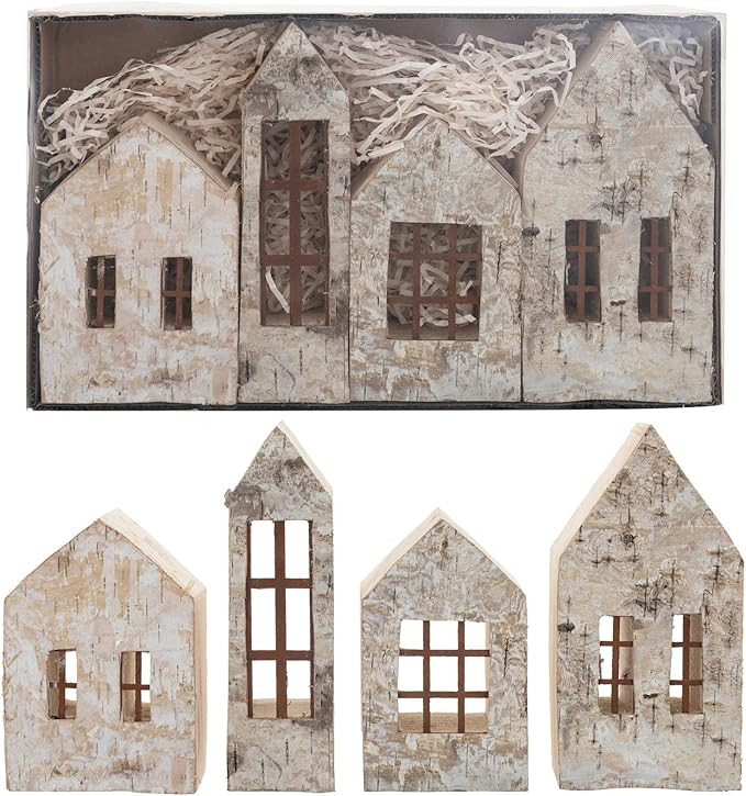 Creative Co-Op Birch Bark Houses with Windows, Natural, Set of 4 | Amazon (US)