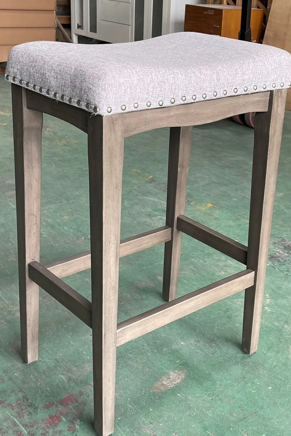 allen + roth Hoatley Gray 29-in H Bar height Upholstered Wood Bar Stool | Lowe's