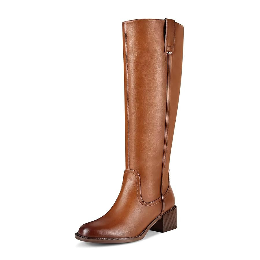 Knee High Boots For Women Chunky Heel Round Toe Leather Patent Boots Low Block Heel Tall Boots Wi... | Amazon (US)