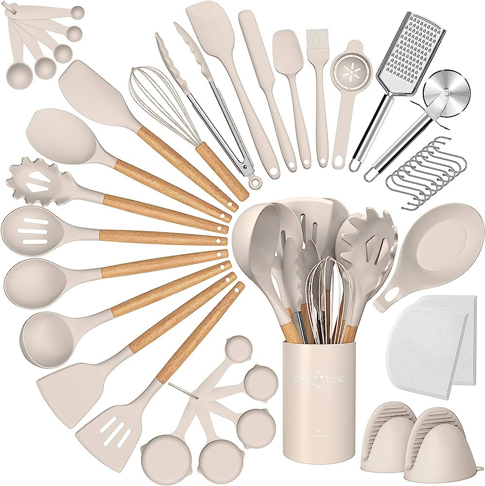 Silicone Cooking Utensils Set, 43Pcs Non-Stick Heat Resistant Kitchen Utensils Spatula Set with W... | Amazon (US)