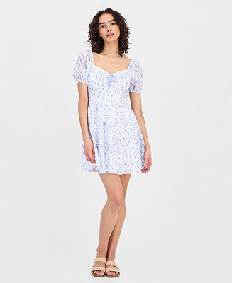 Juniors' Sweetheart-Neck Puff-Sleeve Mini Dress | Macy's