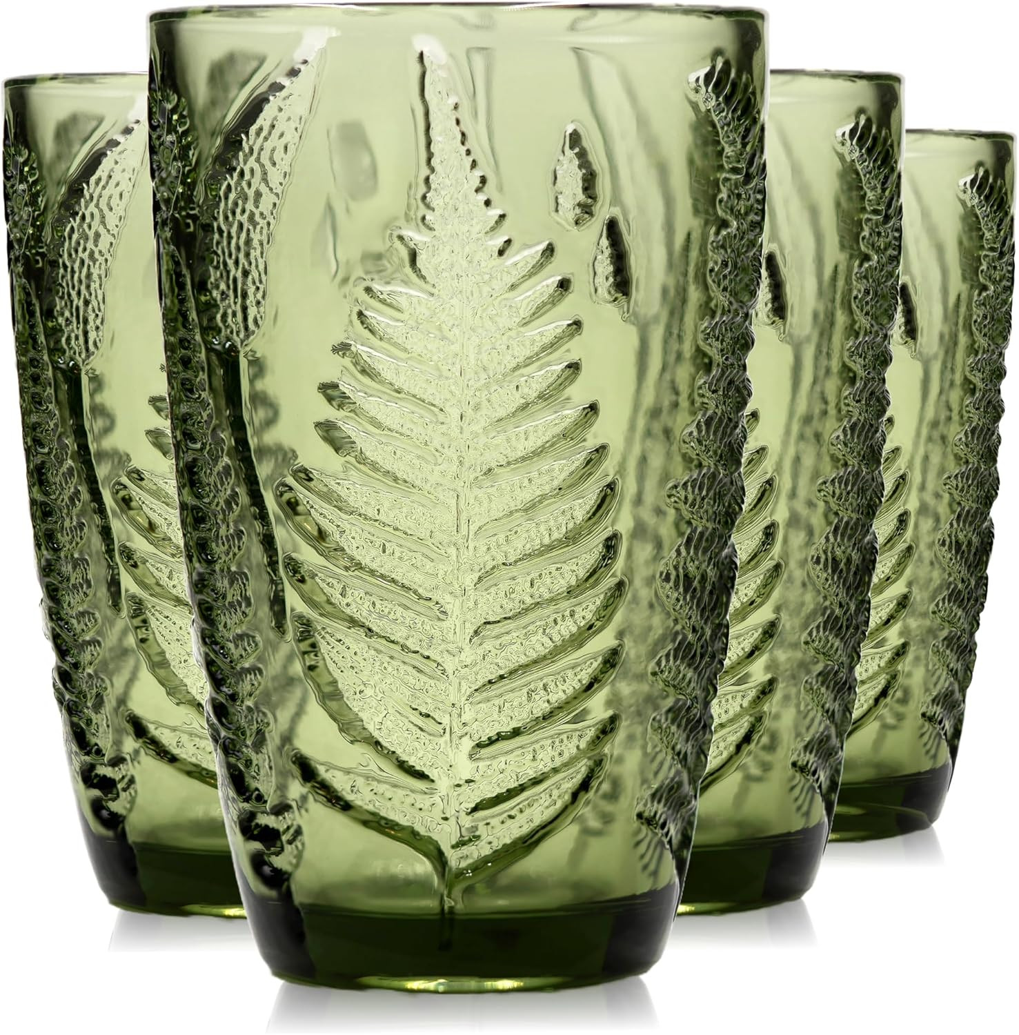 Green Drinking Glasses Set of 4, 12 oz Glass Cups, Vintage Fern Glassware | Amazon (US)