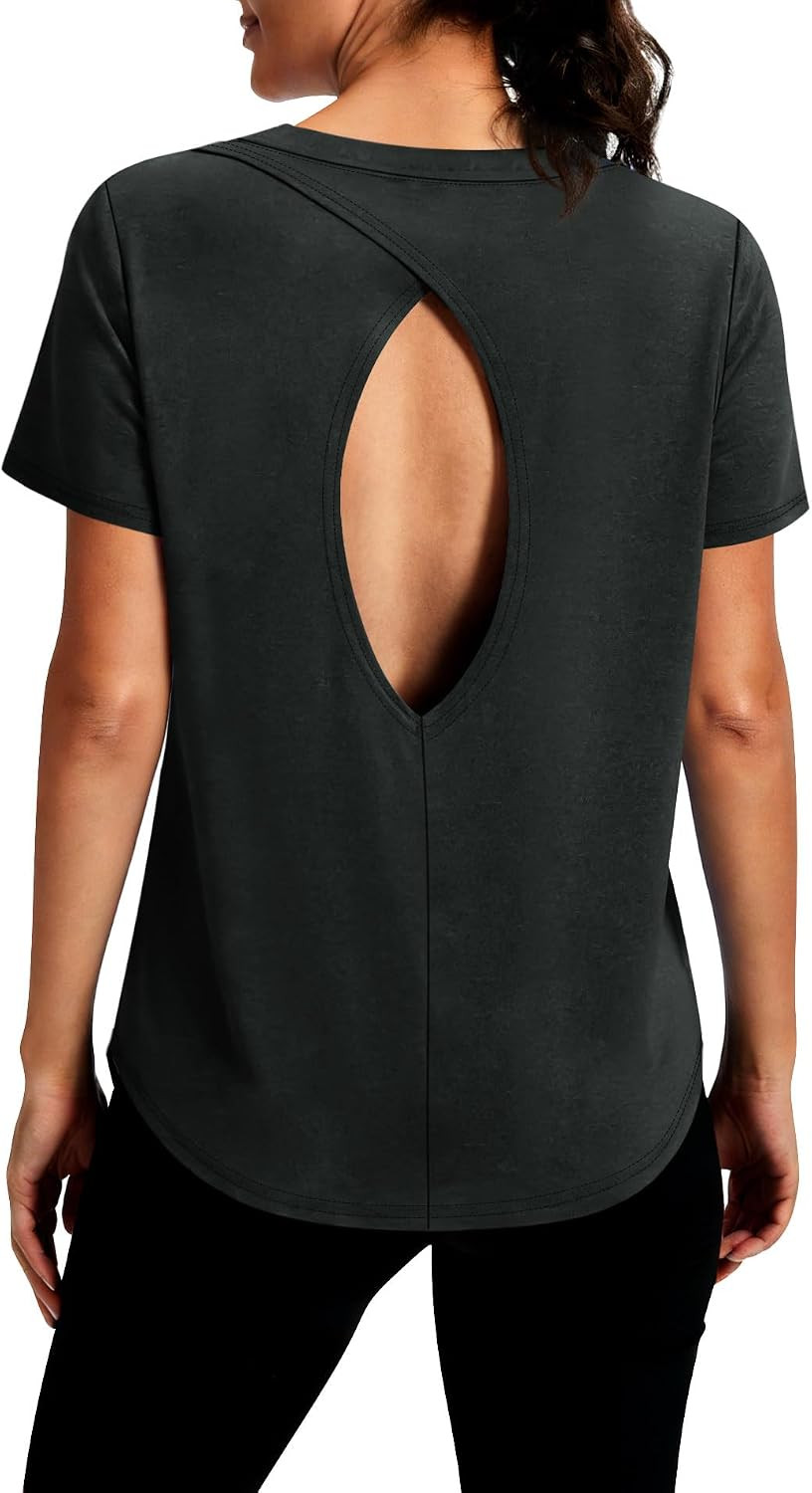 Alaroo Open Back Workout Tops for Women Short Sleeve Pilates Outfits | Amazon (US)