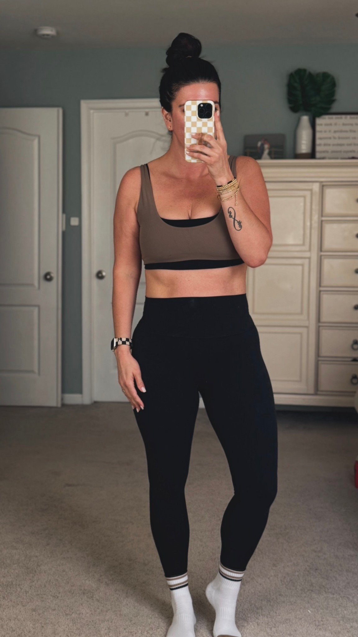 Pilates OOTD 
Abercrombie active wear 
Layered sports bra 
Tending
Black
Leggings 

#LTKMidsize #LTKActive #LTKOver40