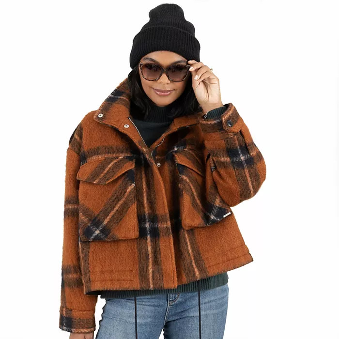 Women's Nine West Plaid Crop Shacket | Kohl's