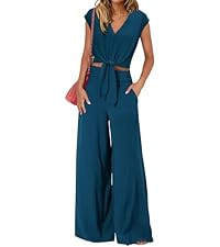 PRETTYGARDEN Women's Summer 2 Piece Outfits 2026 Cap Sleeve V Neck Belted Crop Tops Wide Leg Pant... | Amazon (US)