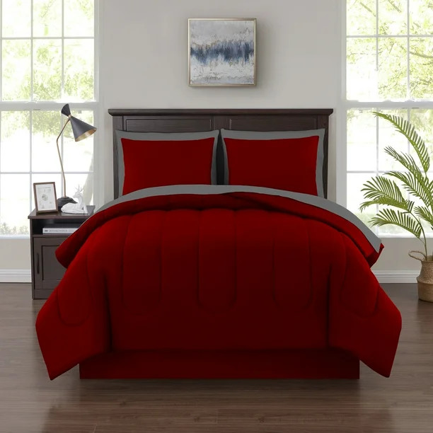 Mainstays 6 Piece Solid Bed in a Bag Bedding Comforter Set with BONUS Sheets, Twin, Red | Walmart (US)