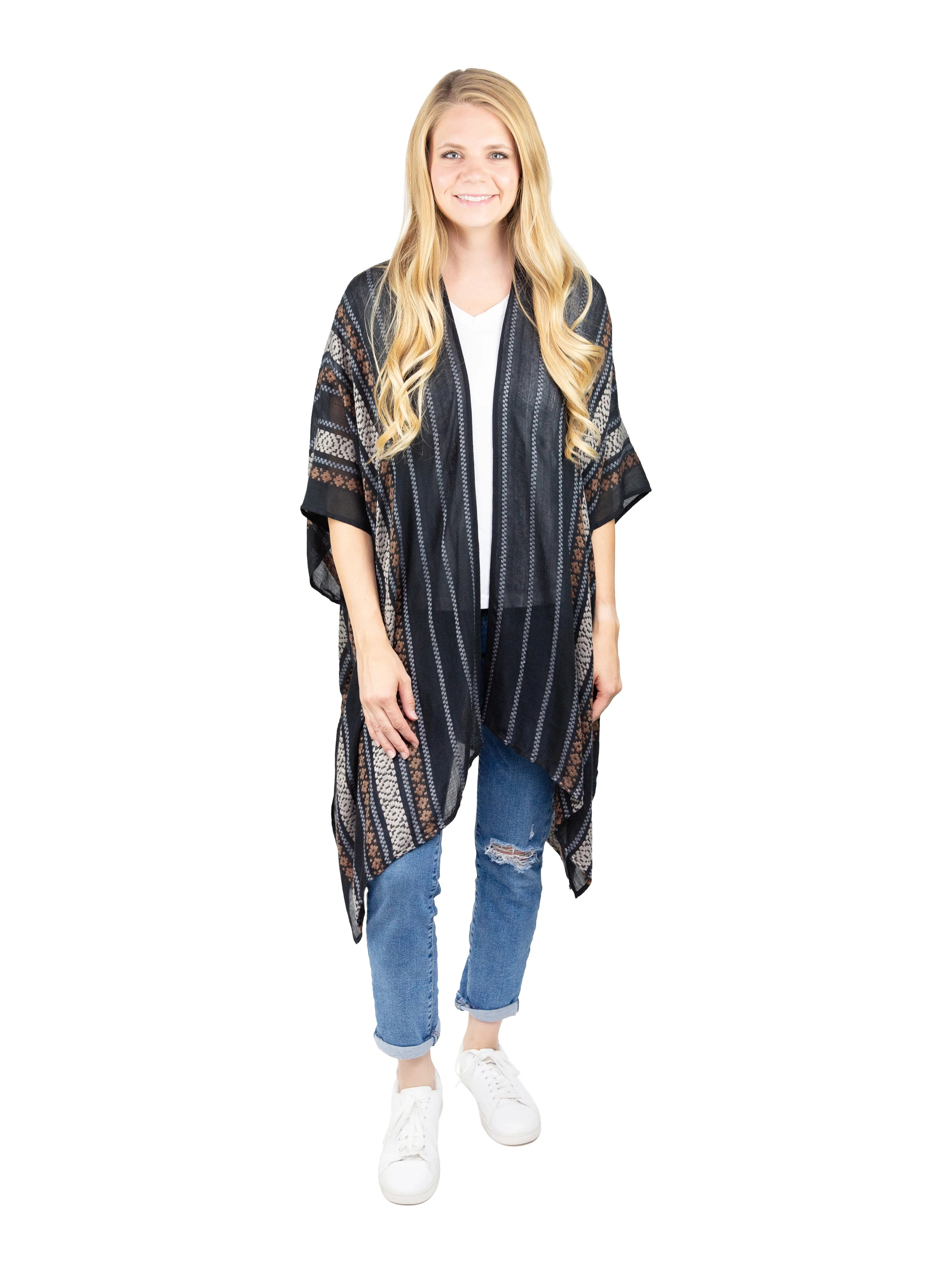 TIme and Tru Women's Yarn Dye Border Stripe Layering Piece, Black | Walmart (US)