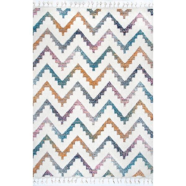 Brooklyn Rug Co Rumi High-Low Chevron Kids Tassel Area Rug - 5' 3" x 7' 6" - Ivory | Bed Bath & Beyond