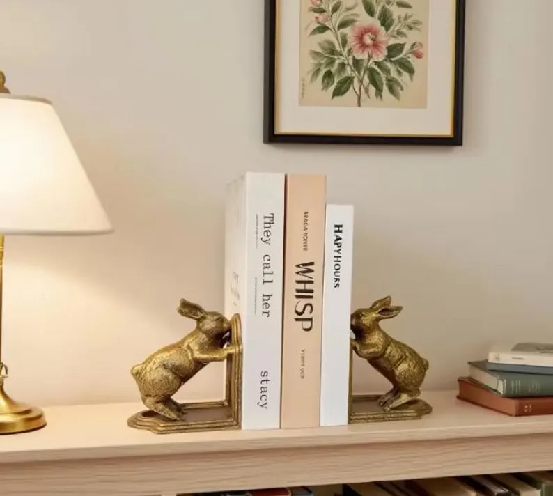 Retro Brass Rabbit Bunny Book Ends Library Bookself Stands Deck Self Office Decor Home Living Roo... | Etsy (US)