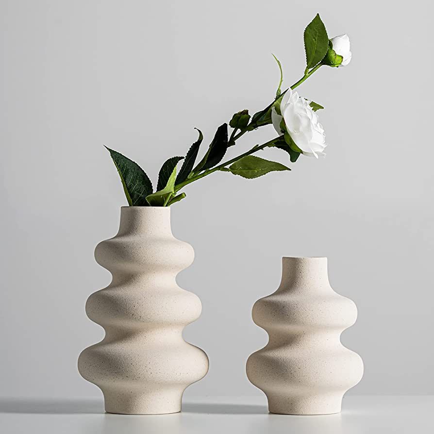 Steviieden Ceramic Vases Set 2, Modern Dried Flower Vases, Off White Round Vases, Boho Home Decor... | Amazon (US)