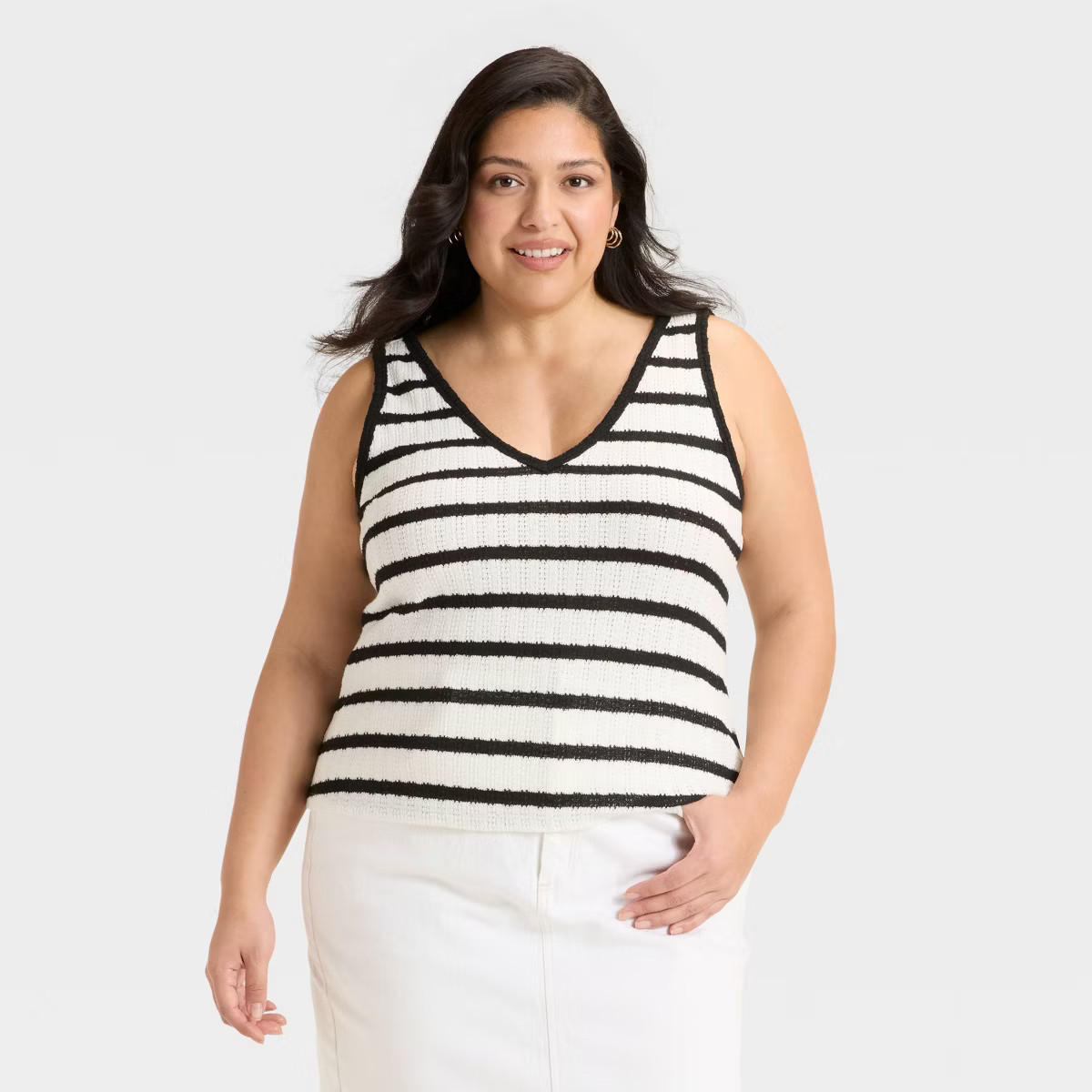 Women's Knit Openwork Tank Top - Universal Thread™ Black/White Striped | Target