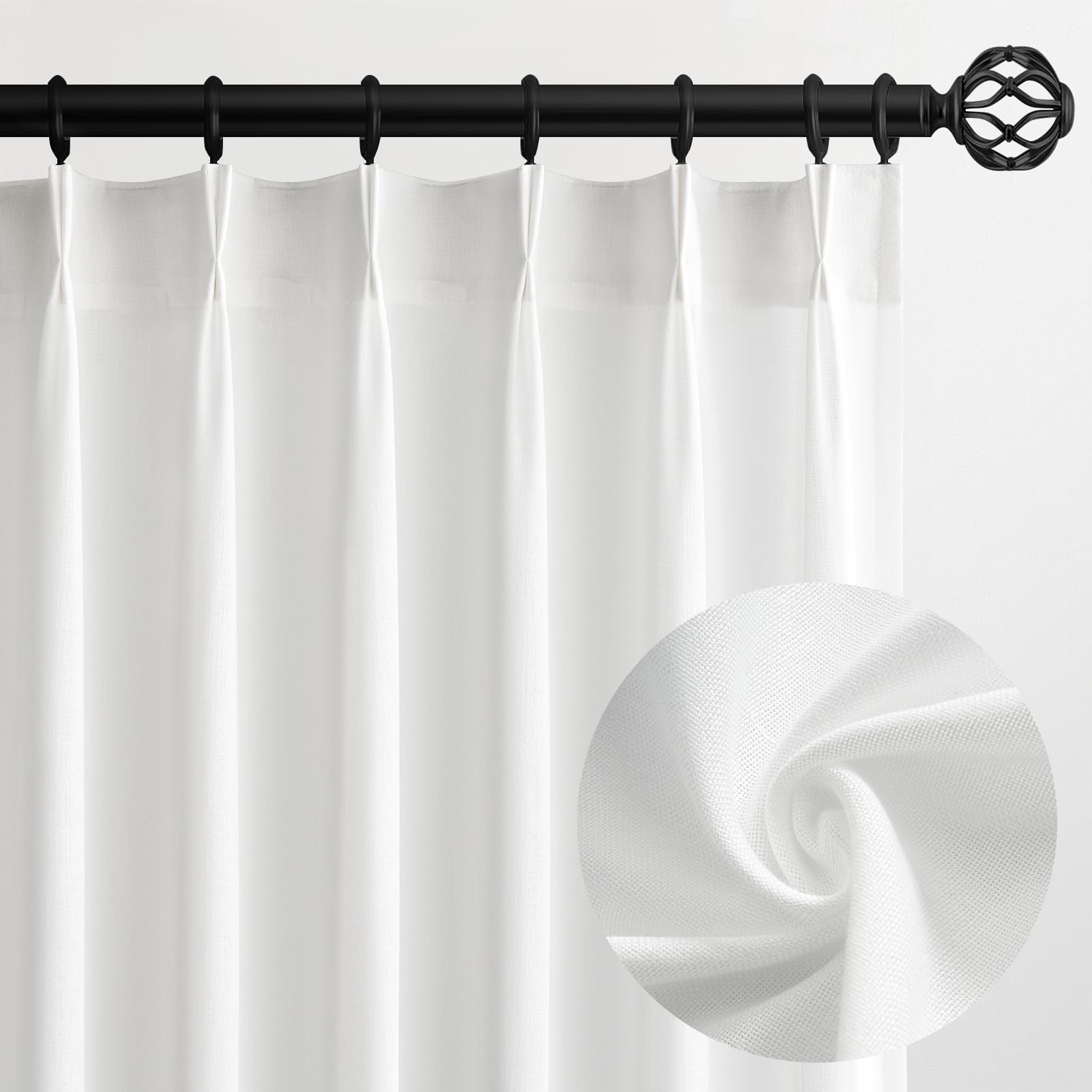Pinch Pleated 92 Inch Curtains 2 Panels for Living Room Cream Linen Curtains 92 Inches Long Pinch... | Amazon (US)