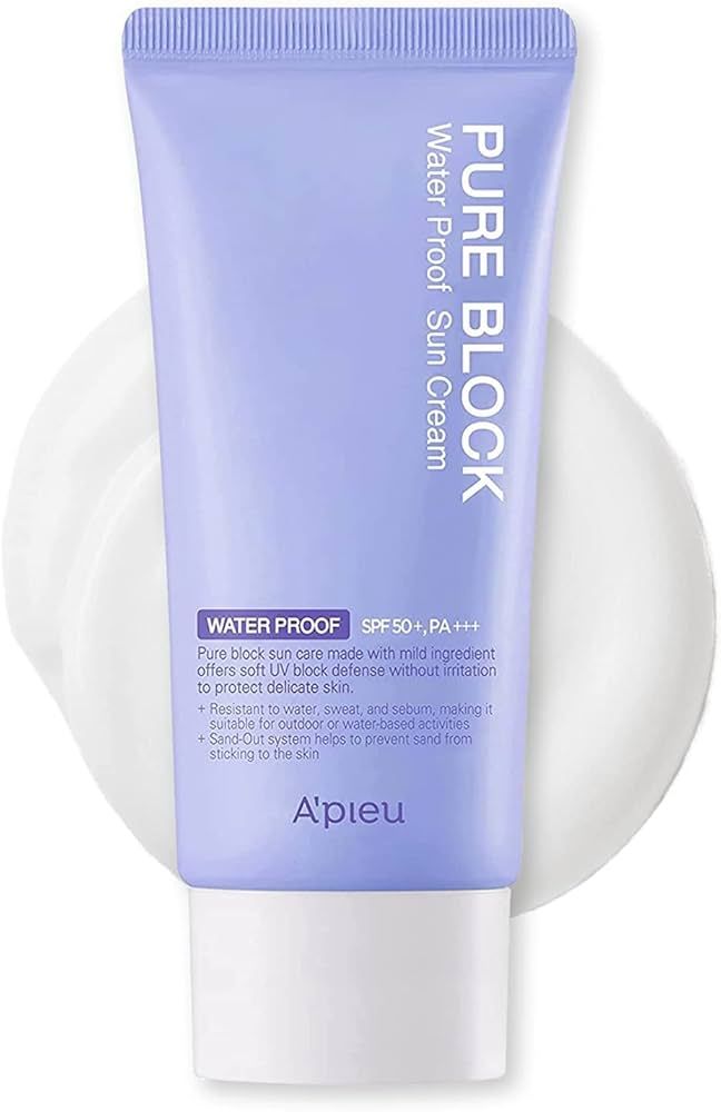 A'PIEU Pure Block Waterproof Sunscreen Cream SPF50+/PA+++ 50ml | Sweat-proof Reef Safe Korean Sun... | Amazon (US)