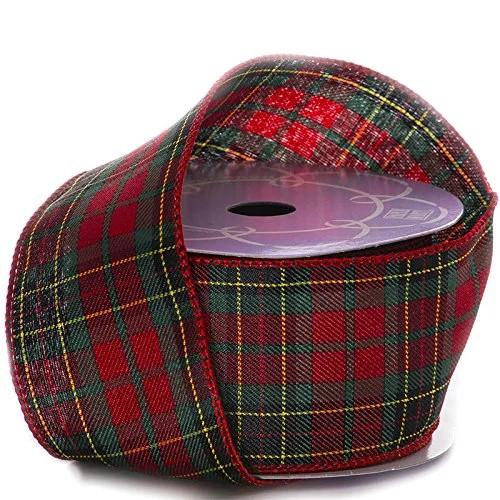 Holiday Wired Christmas Tree Ribbon - 2 1/2" x 10 Yards, Red and Green Tartan, Wreath | Walmart (US)