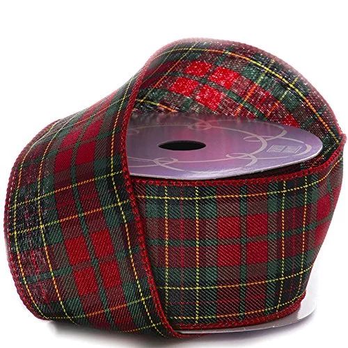 Holiday Wired Christmas Tree Ribbon - 2 1/2" x 10 Yards, Red and Green Tartan, Wreath | Walmart (US)