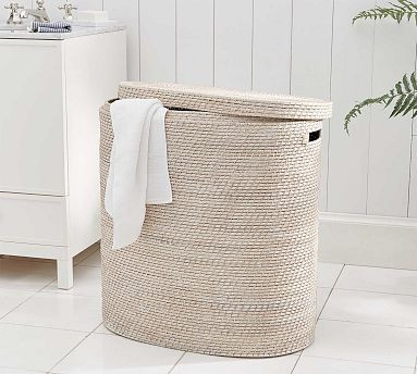 Tava Handwoven Rattan Divided Hamper | Pottery Barn (US)