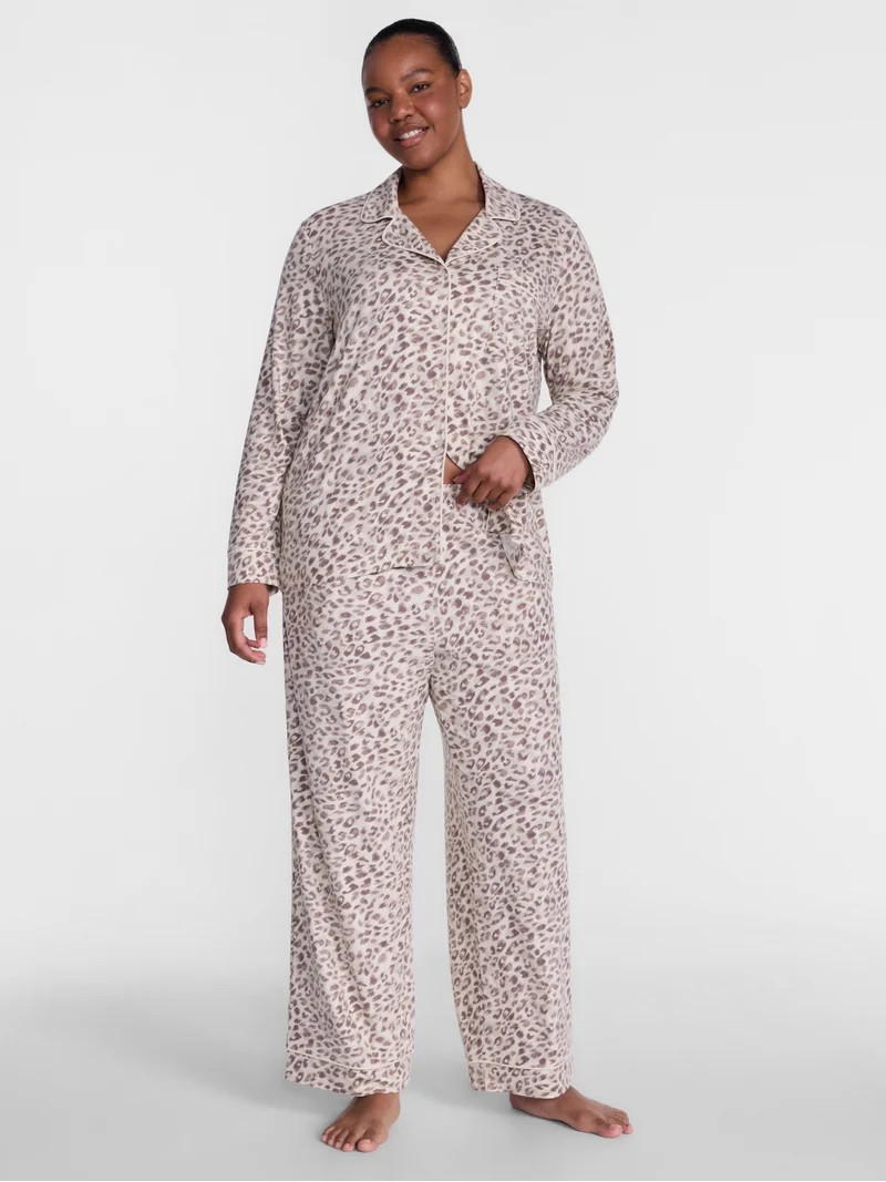 Joyspun Women\u2019s Dreamy Soft Collection Notch Collar Top and Pants, 2-Piece Pajama Set, Sizes... | Walmart (US)