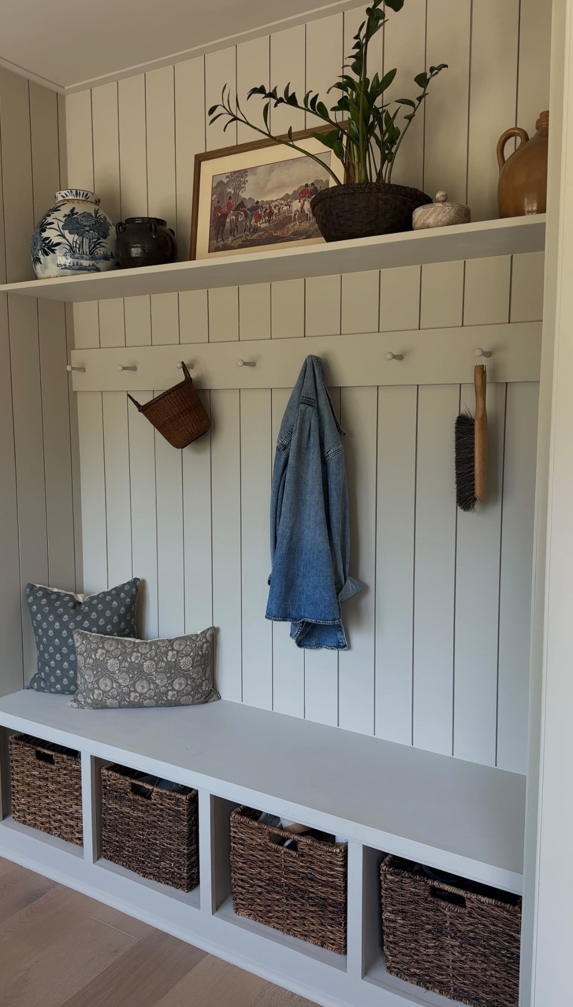 Mudroom Storage Ideas | mudroom bench | peg rail | wall hooks | chinoiserie jar | chinoiserie vase | McGee & Co | woven nook pillow covers | woven baskets | shoe storage | clay jug vase | @Woven Nook 

#LTKSaleAlert #LTKHome
