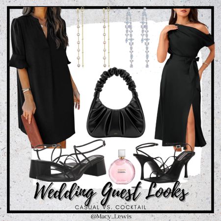 Round 4 Shop: Wedding Guest Looks- Black Casual Wedding Guest Attire Vs. Black Cocktail Wedding Guest Attire. I am a huge fan of both looks. The casual one has the ability to go to many different places from work to a GNO! I love the handbag. The shoes are of course, incredible. I included my favorite perfume and gold and silver statement earrings. The thing I love most about these looks? They are pieces you can keep and enjoy for years to come! Say "no" to fast fashion and "yes" to a closet filled with investment pieces! 
Wedding Guest Look
Wedding Guest Dress
Country concert Dress
Country concert outfitt
Travel Outfit
Vacation Outfit
Little Black Dress
Date Night Look
Date Night Dress
Cocktail Attire
Casual Attire
Investment Pieces
Perfume Recommendations 

#LTKitbag #LTKshoecrush #LTKfindsunder50
