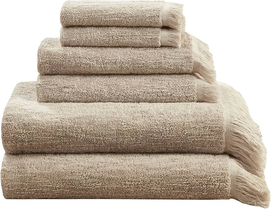 INK+IVY Nova 100% Cotton Terry Bath Towel Set, Soft Dobby Slub Fabric with Fringe Hem Design, Plu... | Amazon (US)