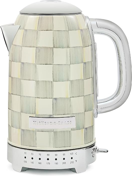 MACKENZIE-CHILDS Electric Kettle, Stainless-Steel Tea Kettle, Gray-and-White Sterling Check | Amazon (US)