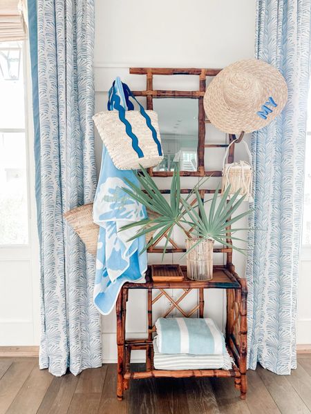 Bamboo hall tree, beach hats, beach bags, coastal style, coastal living, coastal decor, interiors, cailini coastal, straw hat, bamboo furniture, beach house decor, entry table, entryway 

#LTKhome