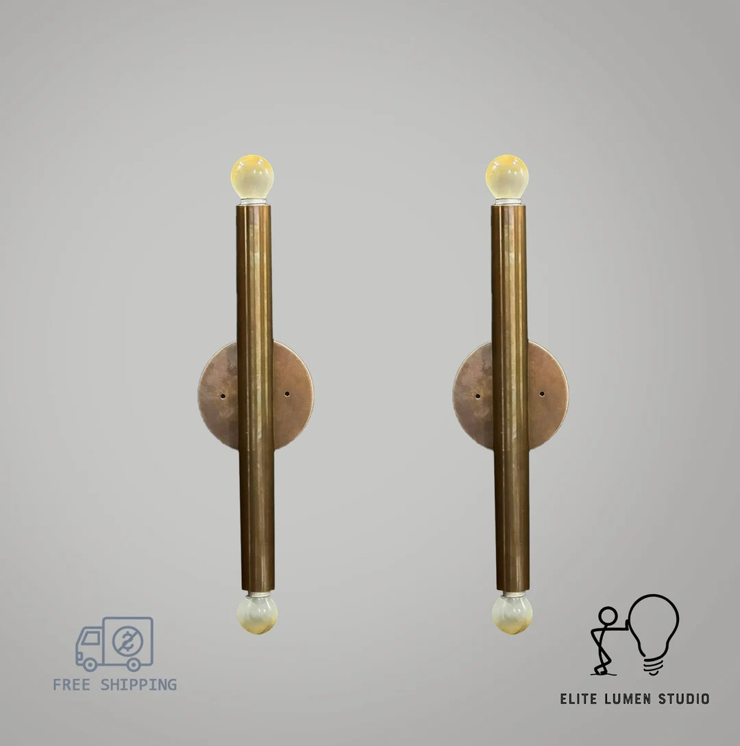 Brass Sconce - Pair Of Antique Patina Light Fixture - Brass Wall Sconce -Drop Sconce - Mid Centur... | Etsy (US)