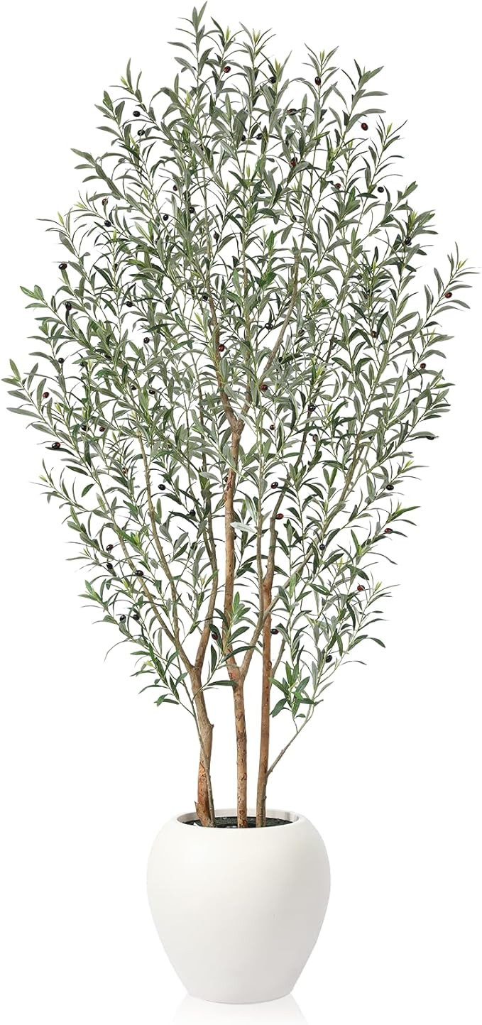 Artificial Olive Tree, 8FT Tall, Faux Olive Trees with Natural Wood Trunk & Lifelike Fruits, Indo... | Amazon (US)