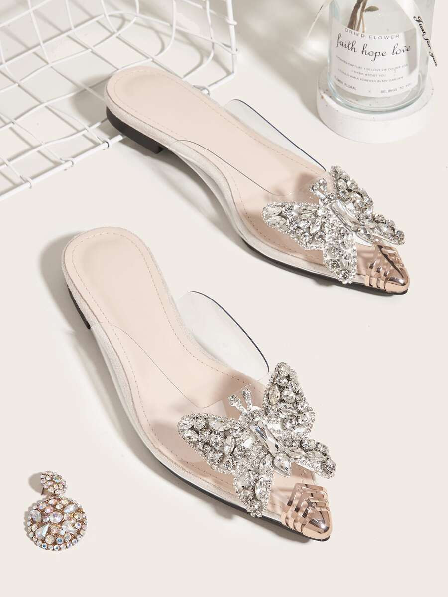 HomeShoesWomen ShoesWomen FlatsClear Rhinestone Decor Flat Mules | SHEIN