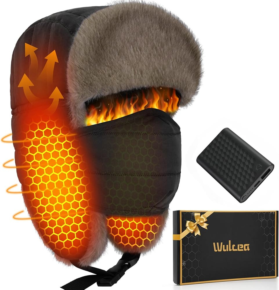 Wulcea Graphene Heated Trapper Hat with Ear Flaps Mask for Skiing Camping Hunting Motorcycle Ice ... | Amazon (US)