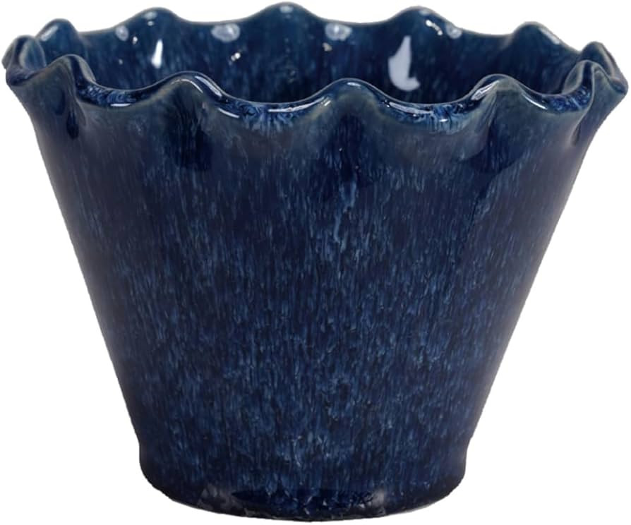 Creative Co-Op Stoneware Planter with Ruffled Edge and Drainage Hole with Reactive Glaze, Blue | Amazon (US)