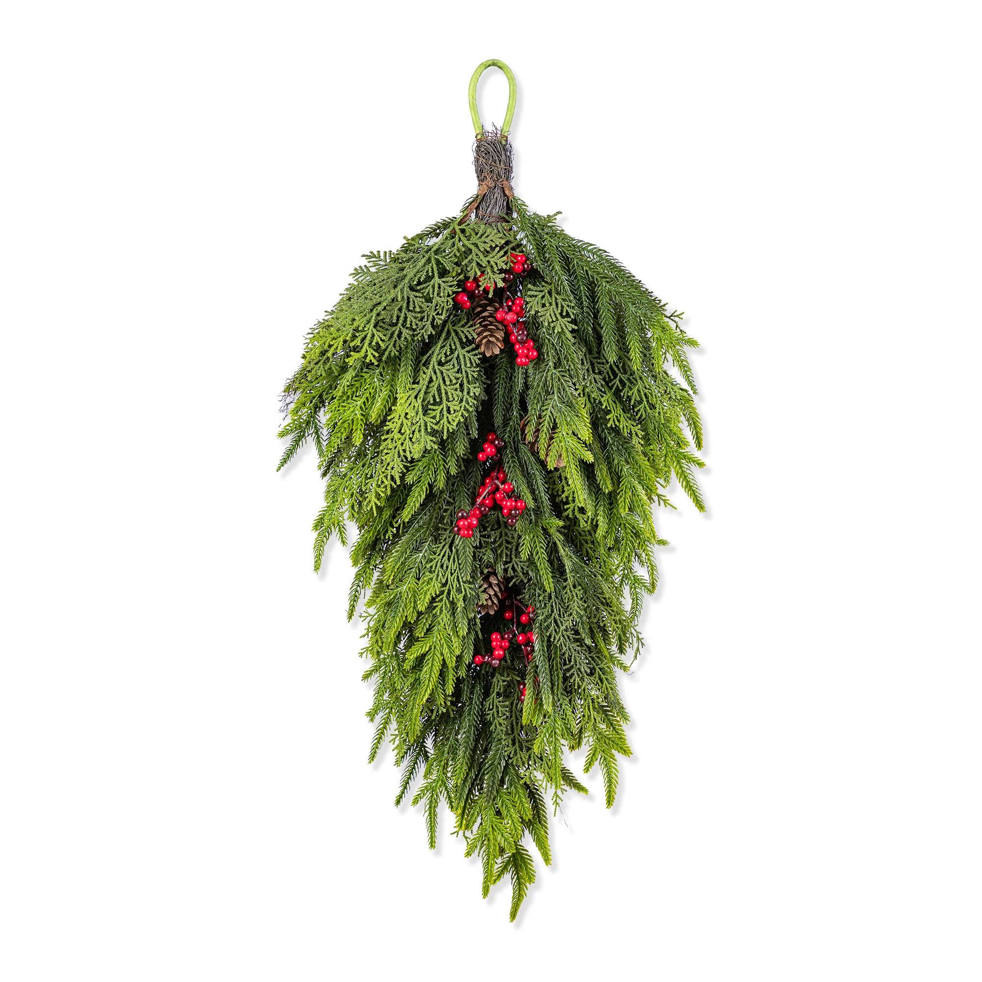 The Holiday Aisle® 31.5"H Christmas Greenery PE Dripping Teardrop With Pinecones And Red Berries... | Wayfair North America