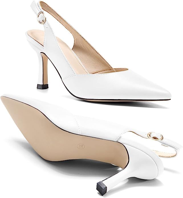 Rilista Women's Slingback Kitten Heels Closed Pointed Toe Wedding Party Dress Pumps Shoes | Amazon (US)