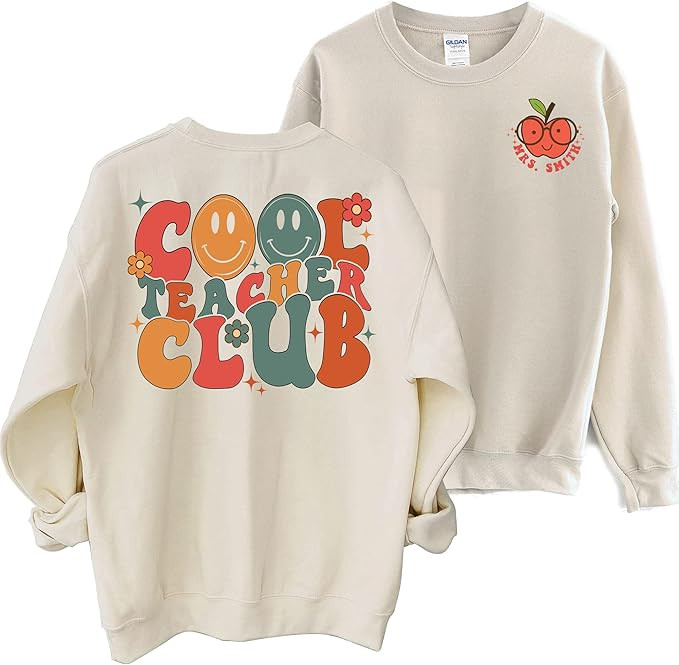 CURTIZON Personalized Cool Teachers Club Sweatshirt - Teacher Crewneck, Teach Sweatshirt, Cute Te... | Amazon (US)