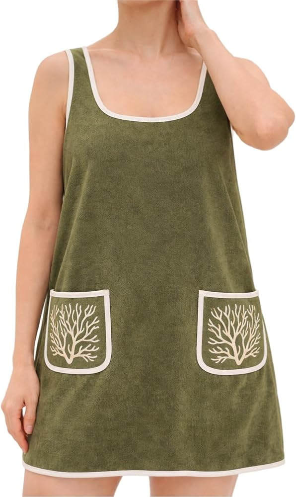 VAOYIU Womens Suede Tank Dress Contrast Trim Embroidery Pockets Relaxed Fit Sleeveless Mini Cover... | Amazon (US)