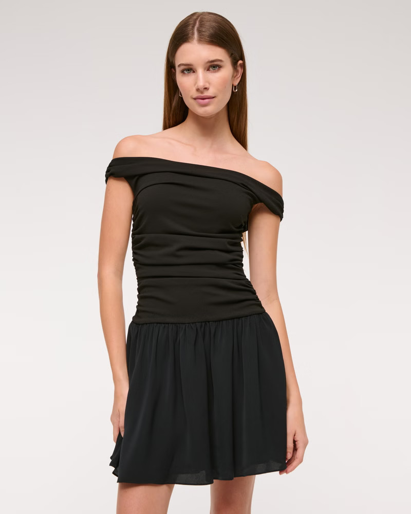 Women's Off-The-Shoulder Ruched Mini Dress | Women's Dresses & Jumpsuits | Abercrombie.com | Abercrombie & Fitch (US)