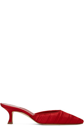 Manolo Blahnik - Red Carolynemu Mules | SSENSE
