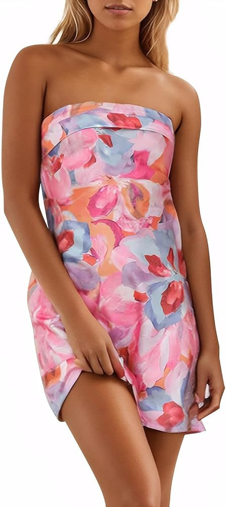 Women's Sexy Tube Dress Summer Y2K Floral Print Strapless Bodycon Mini Dress Date Night Party Clu... | Amazon (US)
