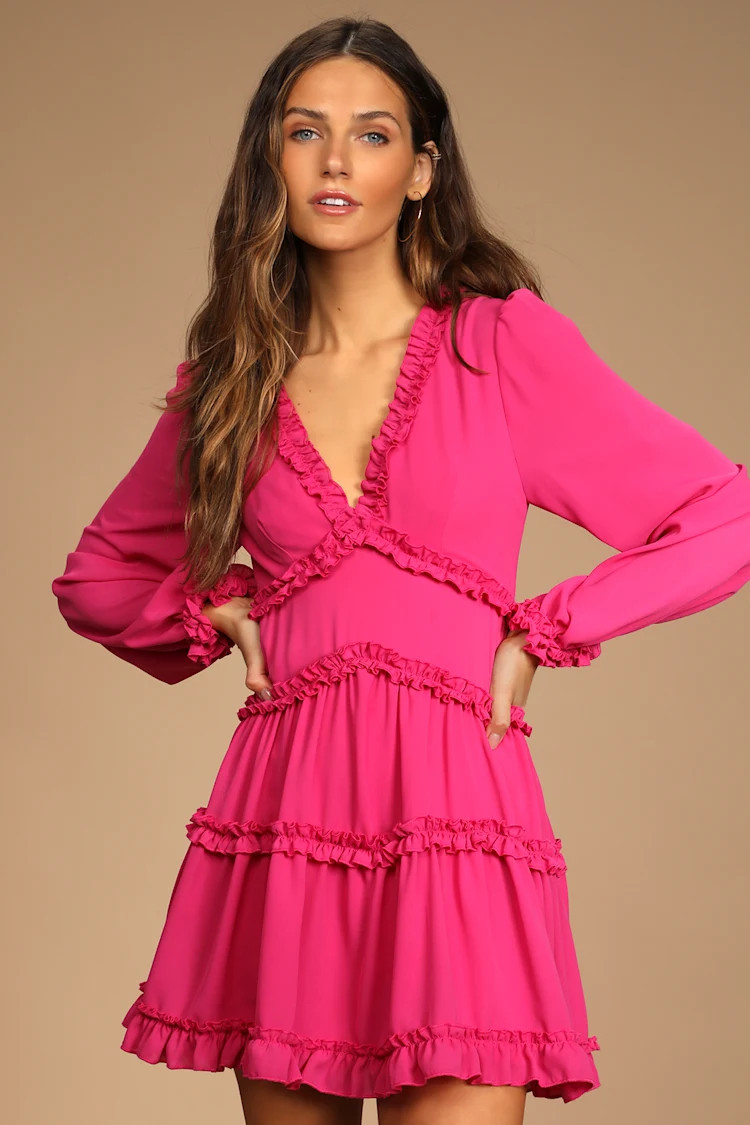 Simply Darling Magenta Ruffled Long Sleeve Mini Dress | Lulus (US)