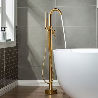 Woodbridge Frankfurt Brushed Gold 1-handle Freestanding Swivel Bathtub Faucet with Hand Shower | Lowe's