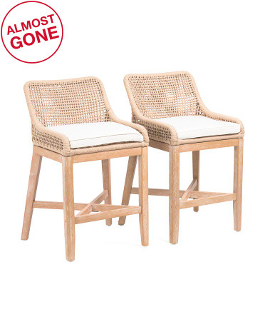 Set Of 2 37in Grid Weave Rope Counter Stools | TJ Maxx