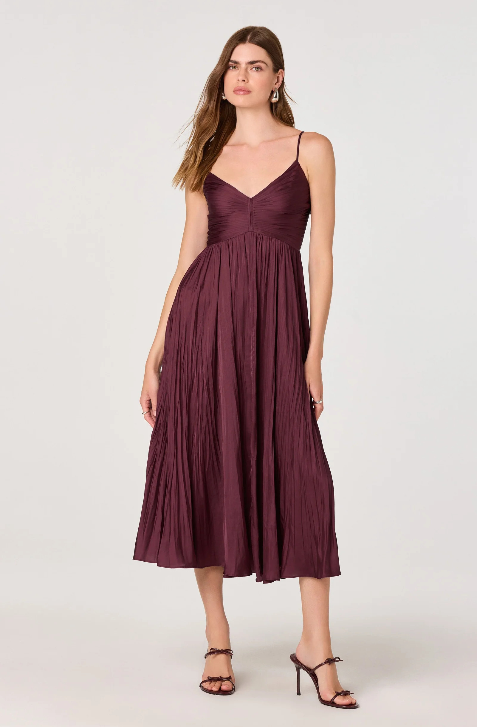 Maeve Pleated Midi Dress - Wine / XS | ASTR The Label (US)