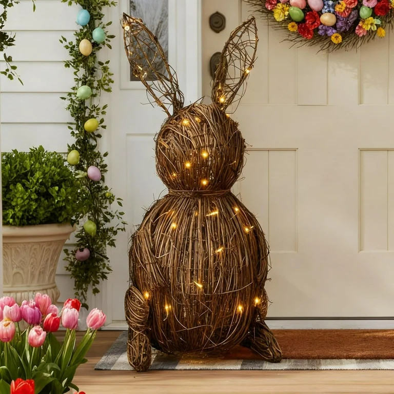 20'' Wicker Easter Bunny Light Up, Rattan Bunny Outdoor Woven Wicker, Rabbit Topiary Easter Porch... | Walmart (US)
