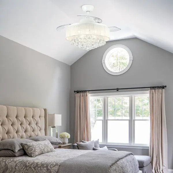 42" Retractable 3-Blade LED Ceiling Fan Crystal Chandelier with Remote | Bed Bath & Beyond