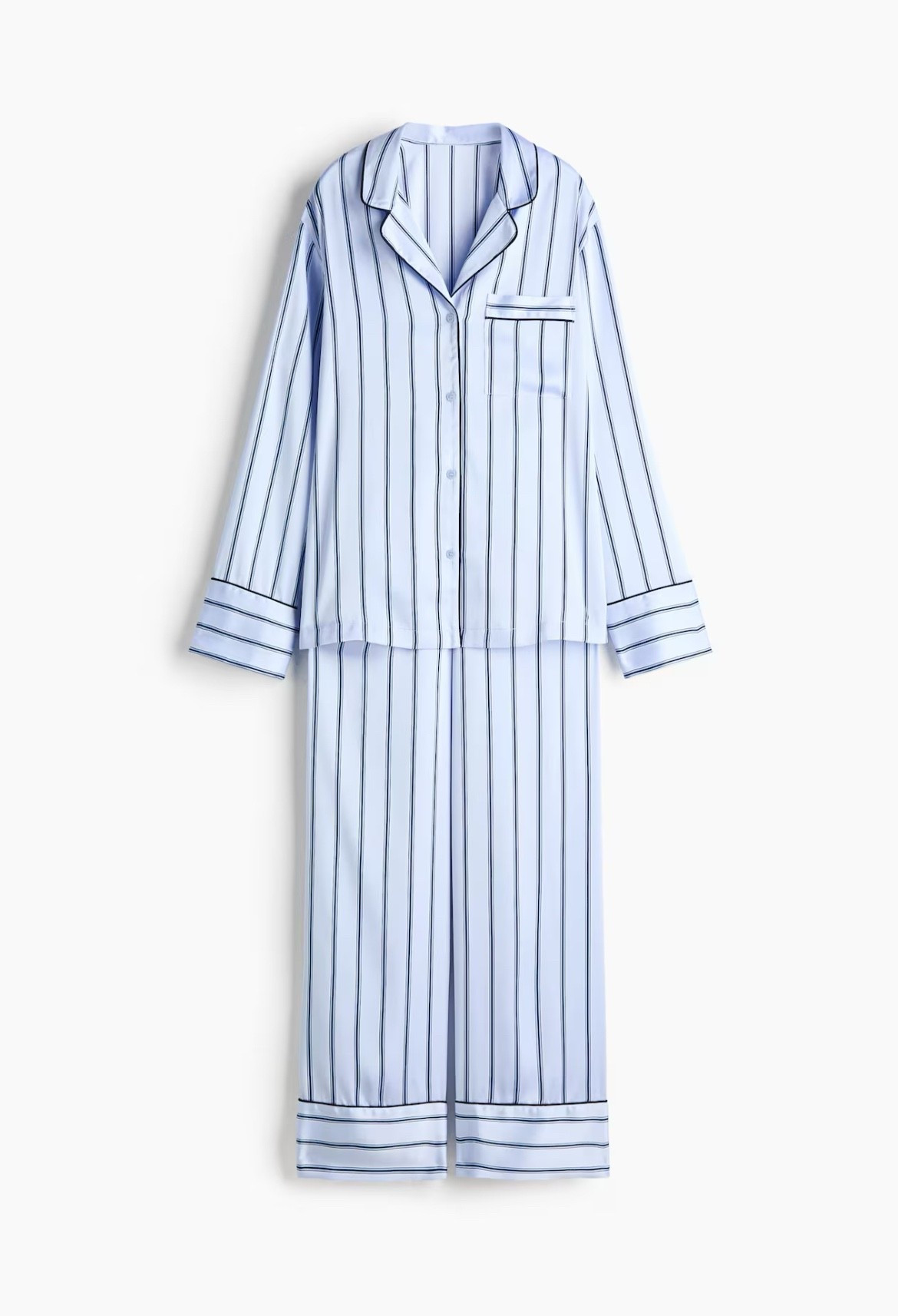 Baby blue striped satin pajamas 

#LTKSeasonal #LTKFindsUnder50