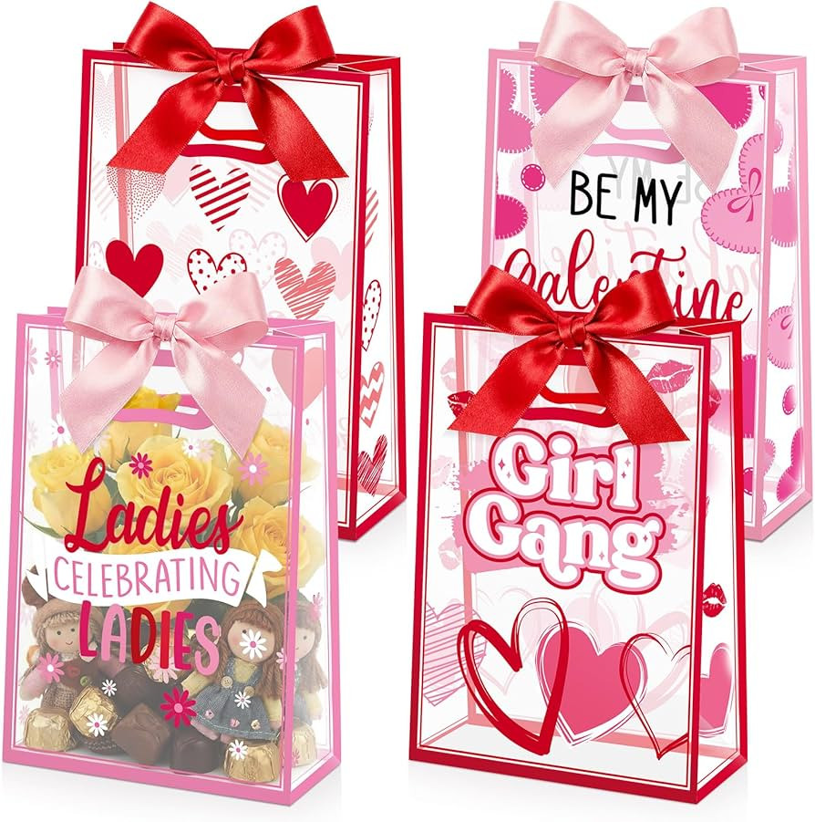 Capoda 24 Pack Galentine's Day Gift Bags with Handles - Large Pink & Red Valentine Party Favor Ba... | Amazon (US)